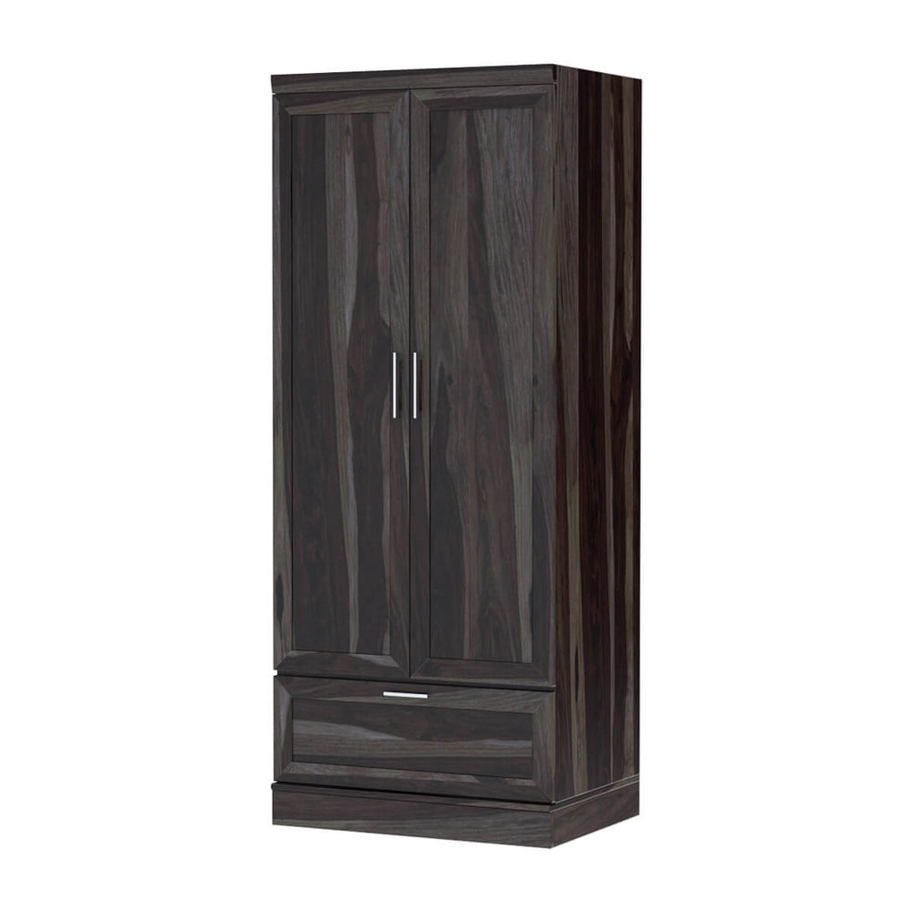 Dyson Solid Sheesham Wood 2 Door 1 Drawer Wardrobe In Light Walnut Finish