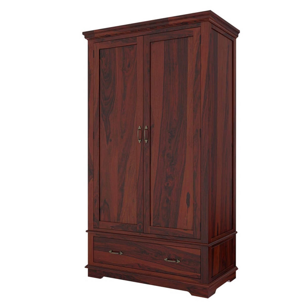 Dyson Solid Sheesham Wood 2 Door 1 Drawer Wardrobe In Mahogany Finish