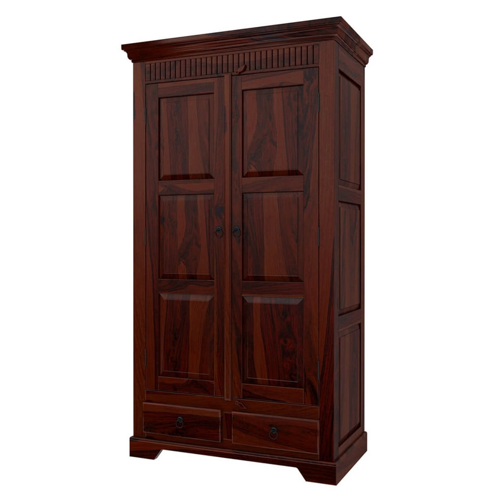 Parker Solid Sheesham Wood 2 Door 2 Drawer Wardrobe In Mahogany Finish