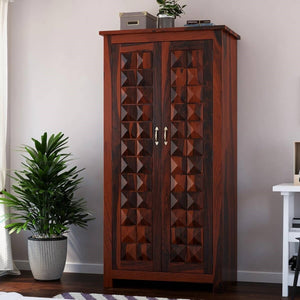 Asher Solid Sheesham Wood 2 Door Diamond Wardrobe In Provincial Teak Finish