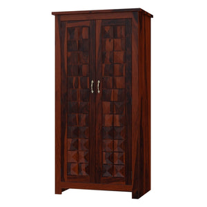 Asher Solid Sheesham Wood 2 Door Diamond Wardrobe In Provincial Teak Finish