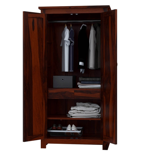 Asher Solid Sheesham Wood 2 Door Diamond Wardrobe In Provincial Teak Finish