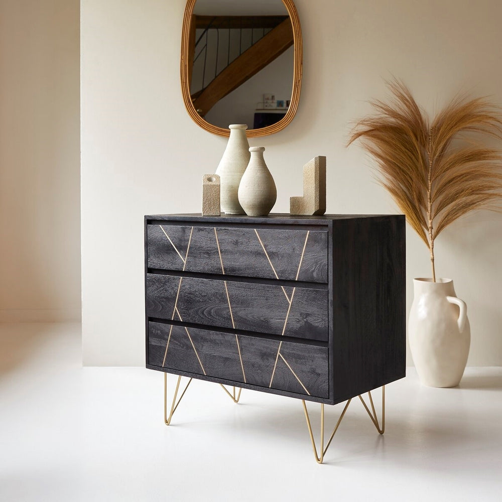 Toriri Solid Mango Wood Chest Of Drawers In Rustic Black Finish