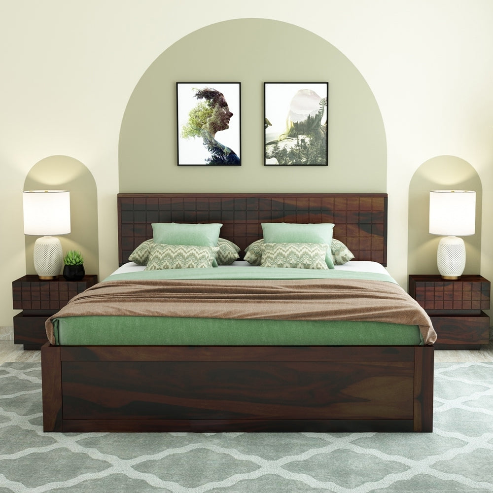 Xiomara Solid Wood King Size Box Storage Bed In Walnut Finish