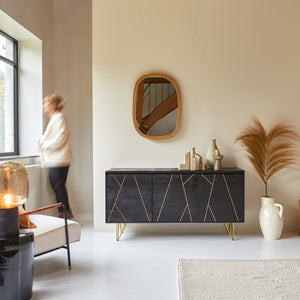 Calico Solid Mango Wood Sideboard with 3 Door in Rustc Black Finish