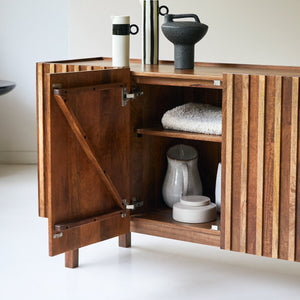 Sarge Solid Mango Wood Sideboard with 3 Door in Rustic Teak Finish