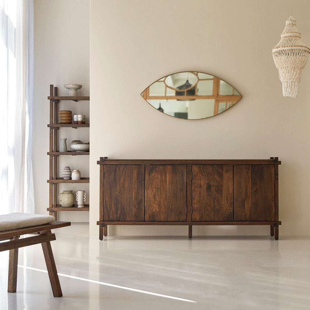 Diner Solid Mango Wood Sideboard with 4 Door in Provincial Teak Finish