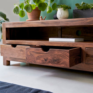 Carlton Solid Sheesham Wood TV Unit In Provincial Teak Finish