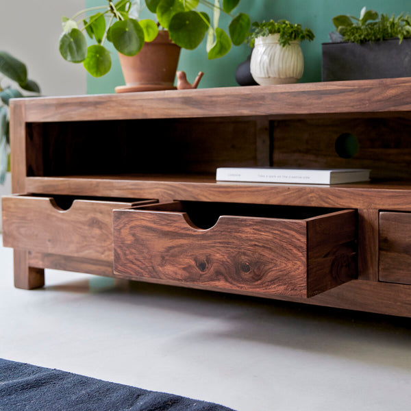 Carlton Solid Sheesham Wood TV Unit In Provincial Teak Finish