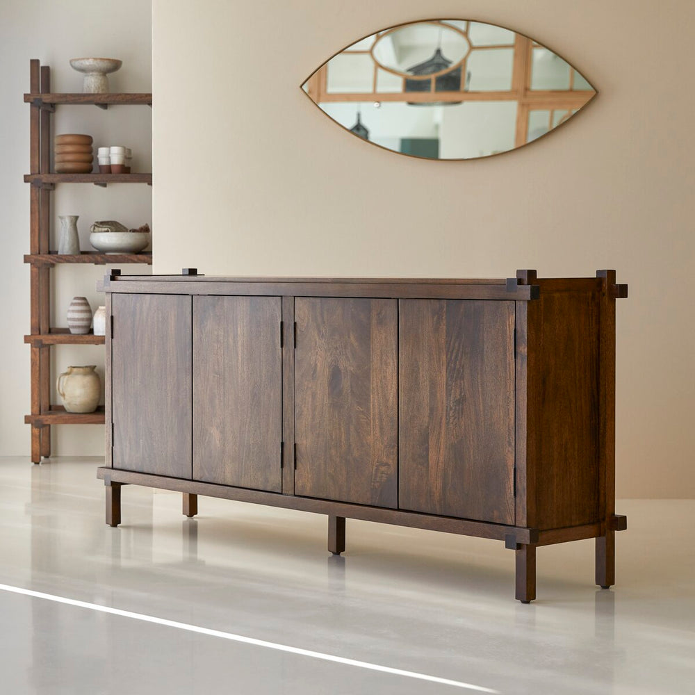 Diner Solid Mango Wood Sideboard with 4 Door in Provincial Teak Finish