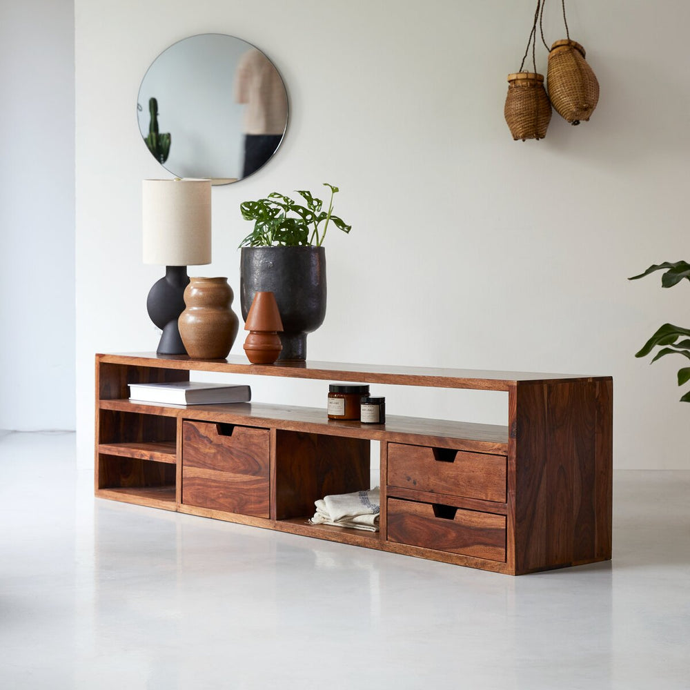 Cosmos Solid Sheesham Wood TV Unit In Honey Oak Finish