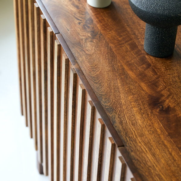 Sarge Solid Mango Wood Sideboard with 3 Door in Rustic Teak Finish