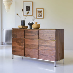 Abigail Solid Sheesham Wood Sideboard with 3 Door 3 Drawer in Provincial Teak Finish