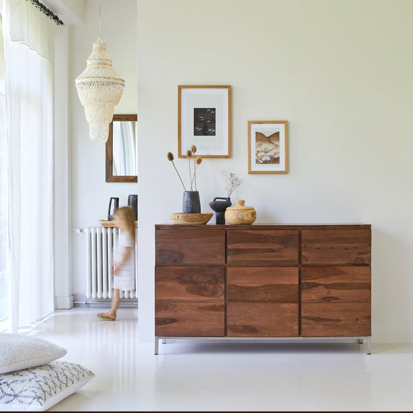 Abigail Solid Sheesham Wood Sideboard with 3 Door 3 Drawer in Provincial Teak Finish