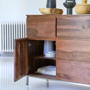 Abigail Solid Sheesham Wood Sideboard with 3 Door 3 Drawer in Provincial Teak Finish