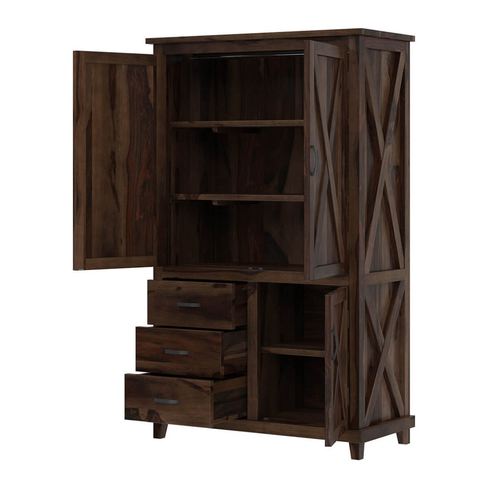 Claire Solid Sheesham Wood 3 Door Wardrobe In Provincial Teak Finish