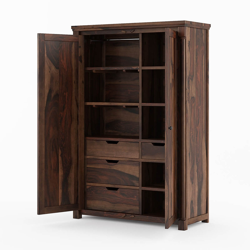 Claire Solid Sheesham Wood 2 Door Wardrobe In Provincial Teak Finish