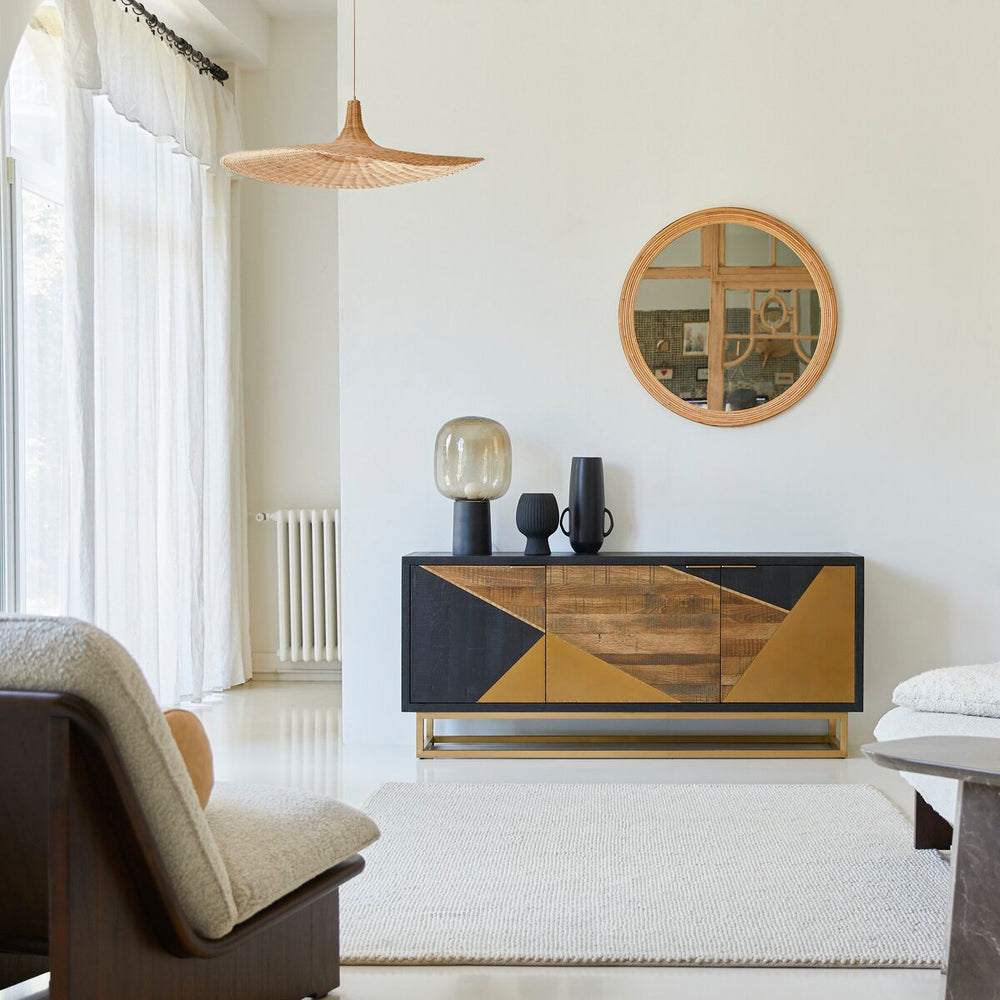 Poulain Solid Mango Wood Sideboard with 3 Door In Walnut Finish