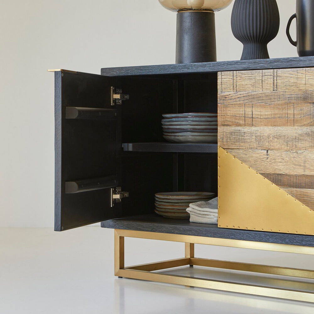 Poulain Solid Mango Wood Sideboard with 3 Door In Walnut Finish