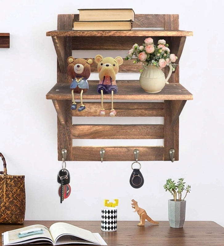 Mango Wood Floating Wall Shelf in Teak Finish-Wooden Furniture ...