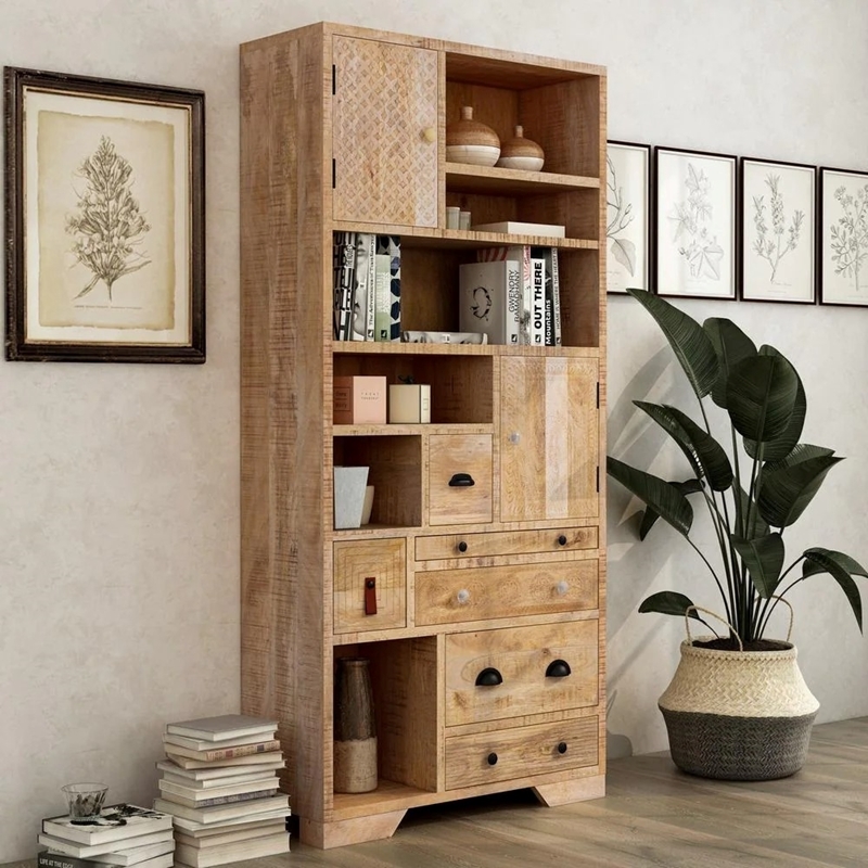 wood furniture Store H Online Furniture India|Furniture Wooden Furniture|Furniture in. Bookcase online|Buy Amani Online|Buy with Furniture Natural 74.75 6-Drawers-Wooden 6-Shelf Accent India|solid Wood Mango in