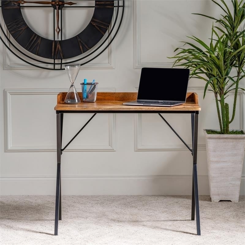 brown metal desk