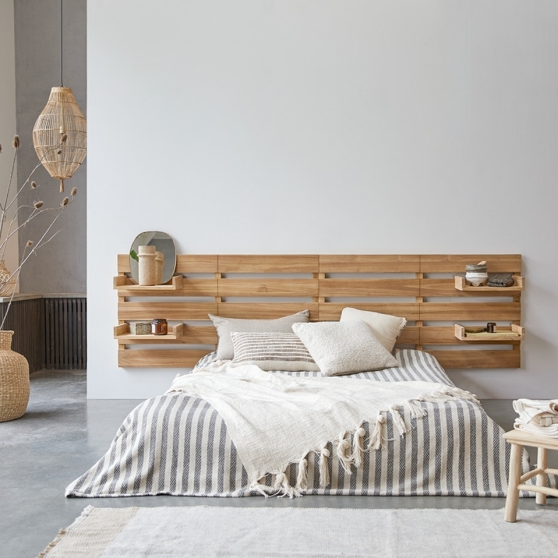 Urban - Solid teak wood headboard with shelves-Wooden Furniture ...