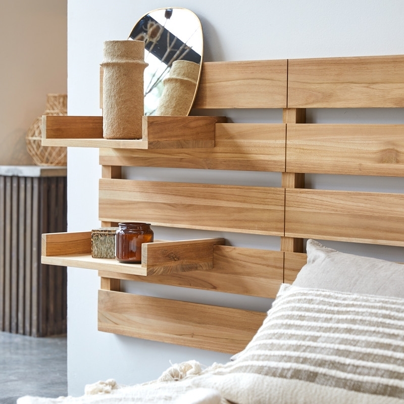 Urban - Solid teak wood headboard with shelves-Wooden Furniture ...