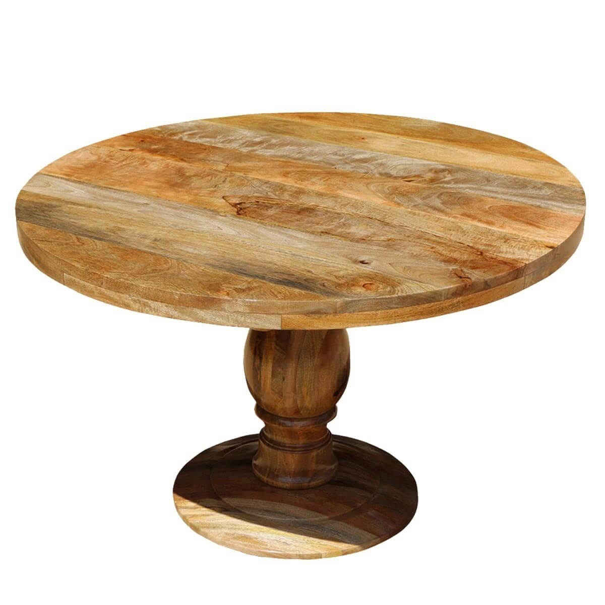 Solid Mango Wood 48 Pedestal Round Dining Table Wooden Furniture   0013905 Solid Mango Wood 48 Pedestal Round Dining Table 