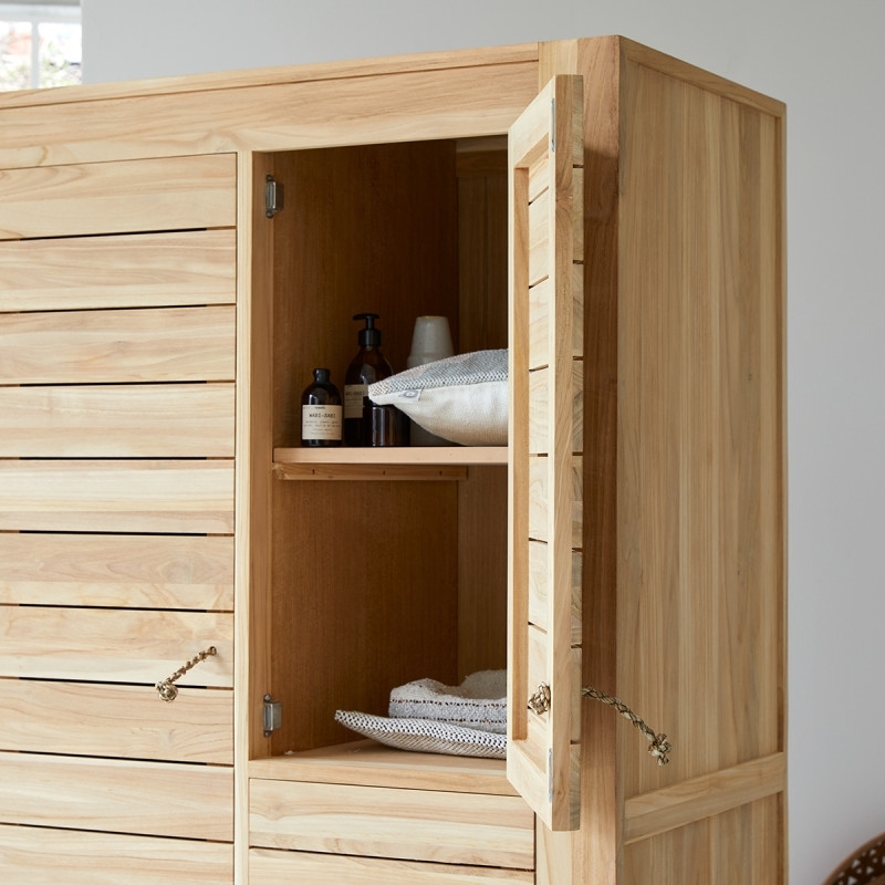 Moana - Wardrobe with clothes rail in solid teak wood-Wooden Furniture ...