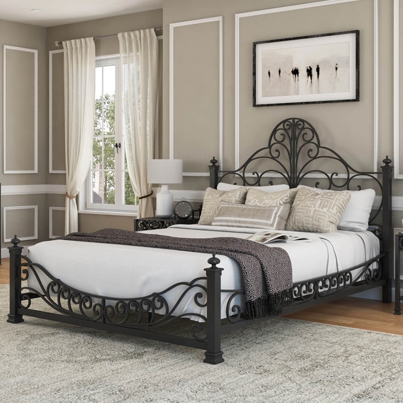 Appenzell Antique Black Wrought Iron Platform Bed-Wooden Furniture ...