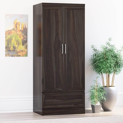 Picture of Dyson Solid Sheesham Wood 2 Door 1 Drawer Wardrobe In Light Walnut Finish