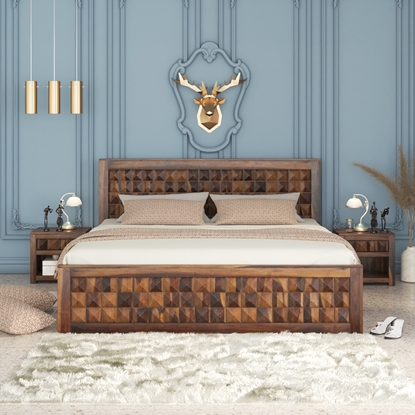 Picture of Diamond Solid Wood King Size Box Storage Bed In Provincial Teak Finish