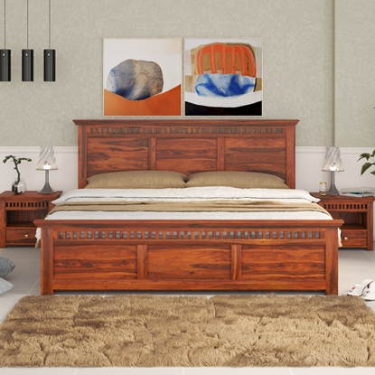 Picture of Madhvi Solid Wood Queen Size Drawer Storage Bed In Honey Oak Finish