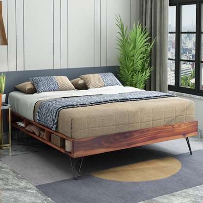 Picture of Aurelio Solid Wood Queen Size Box Storage Bed In Teak Finish