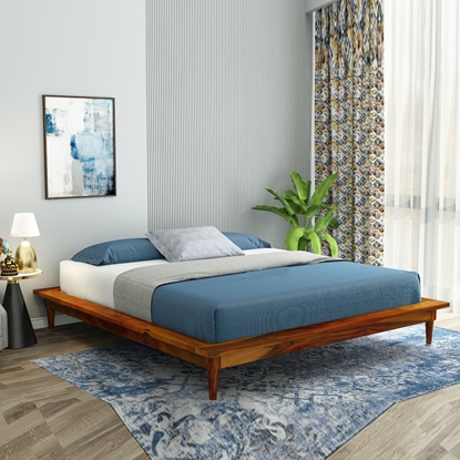 Picture of Hatice Solid Wood King Size Bed In Honey Oak Finish